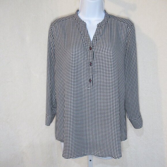 Van Heusen Black & White Houndstooth Blouse Sz S – 3/4 Sleeve Button Front - Picture 1 of 10